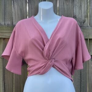 ACTIVE USA mauve flutter sleeve crossed crop top